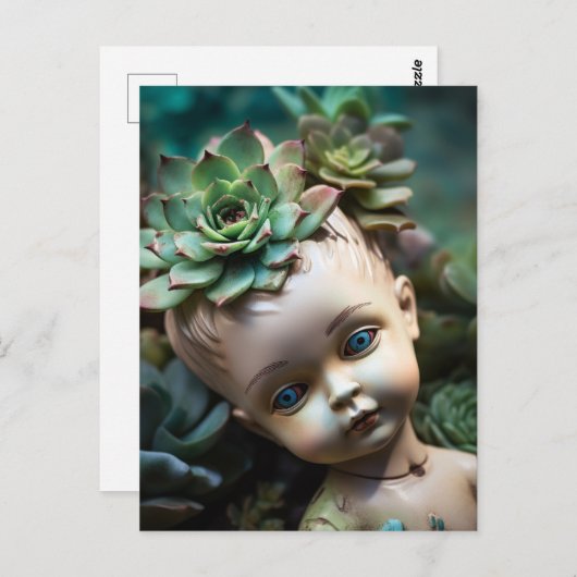 Carte Postale Poupée dans le jardin succulent (Devant / Derrière)