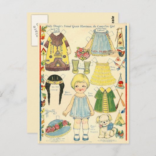 Carte Postale Poupée en papier avec des vêtements d'Indien d'Amé (Devant / Derrière)