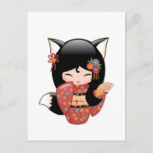 Carte Postale Poupée Kitsune Kokeshi - Black Fox Geisha Girl (Devant)