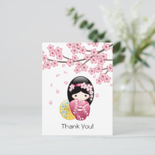 Carte Postale Poupée Kokeshi de printemps - Remerciements Geisha