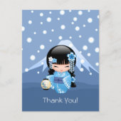 Carte Postale Poupée Kokeshi d'hiver - Merci Geisha Girl (Devant)