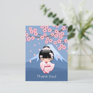 Carte Postale Poupée Kokeshi en kimono blanc - Geisha mignonne m