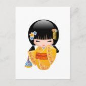 Carte Postale Poupée Kokeshi été - Kimono Jaune fille (Devant)