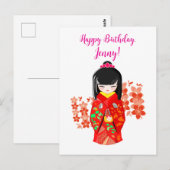 Carte Postale Poupée Kokeshi Joyeux Anniversaire (Devant / Derrière)