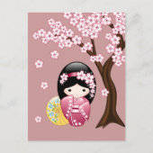 Carte Postale Poupée Kokeshi Printemps - Jolie Geisha Vous Manqu (Devant)