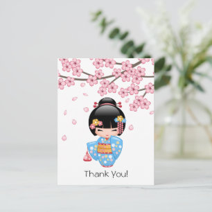 Carte Postale Poupée Maiko Kokeshi - Geisha Mignonne Merci