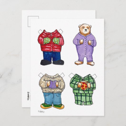 Carte postale poupée papier à l'ours (Devant / Derrière)