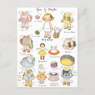 Carte Postale Poupée papier vintage
