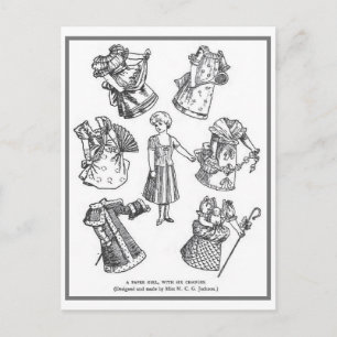 Carte postale poupée papier vintage