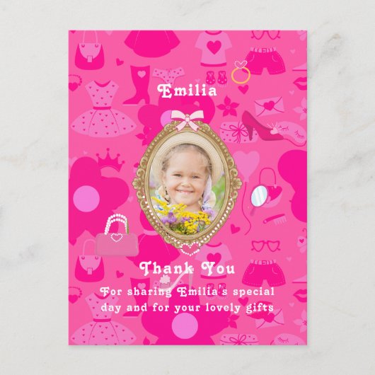 Carte Postale Poupée rétro rose Girly Allons faire la fête Anniv (Devant)
