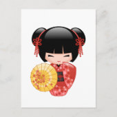 Carte Postale Poupée Rouge Sakura Kokeshi - Cute Geisha (Devant)
