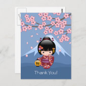 Carte Postale Poupée Sakura Kokeshi - Cute Geisha Merci (Devant / Derrière)