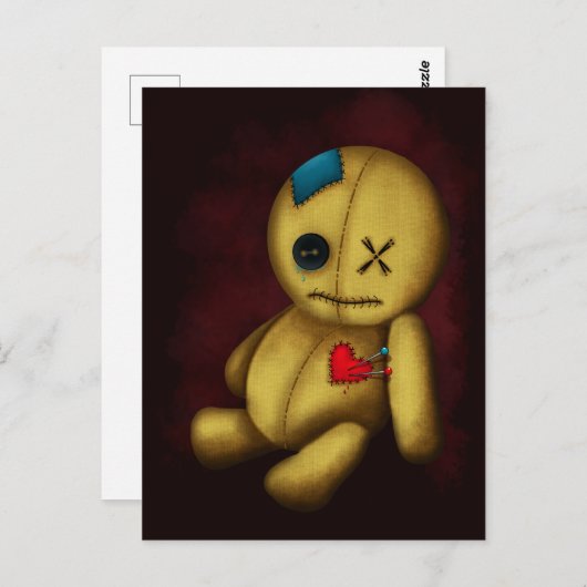 Carte Postale Poupée Voodoo Rag avec boutons Patches et Pins (Devant / Derrière)
