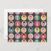 Carte Postale Poupées colorées Kokeshi (Devant / Derrière)