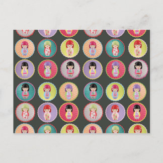 Carte Postale Poupées colorées Kokeshi