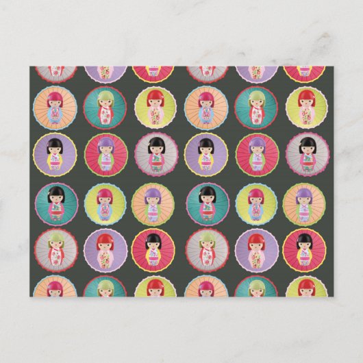 Carte Postale Poupées colorées Kokeshi (Devant)