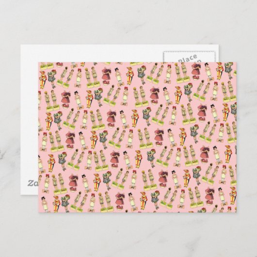 Carte Postale Poupées de papier vintage (Devant / Derrière)