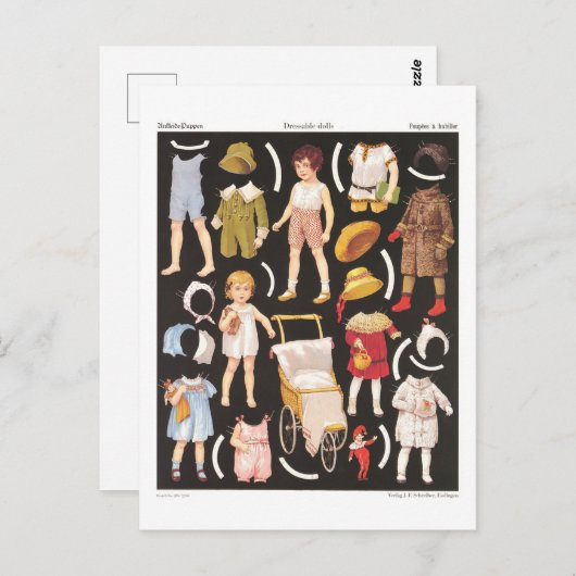 Carte postale Poupées en papier pour enfants vinta (Devant / Derrière)