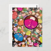 Carte Postale Poupées japonaises Kawaii Kokeshi (Devant / Derrière)