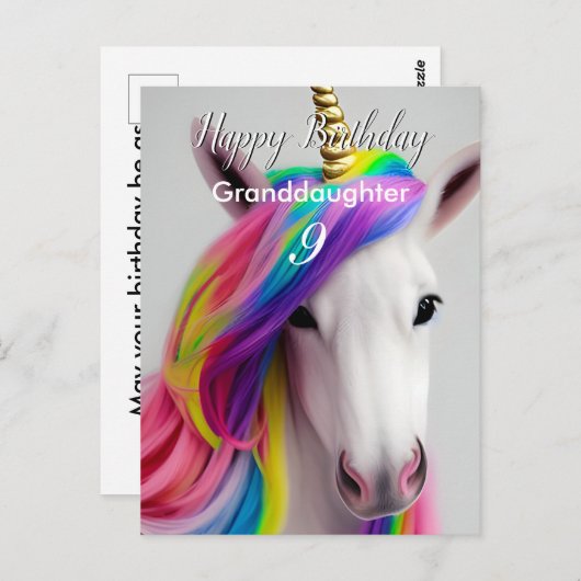 Carte postale pour Anniversaire Unicorn mignonne (Devant / Derrière)