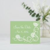 Carte postale pour annoncer la date (verte) avec d (Debout devant)