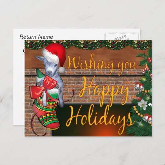 Carte postale pour bébé chèvre de Noël (Devant / Derrière)