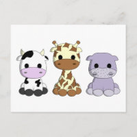 Carte postale pour enfants girafe de vache mignonn