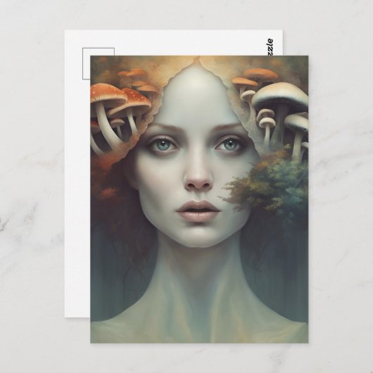 Carte postale pour femme champignon d'automne (Devant / Derrière)