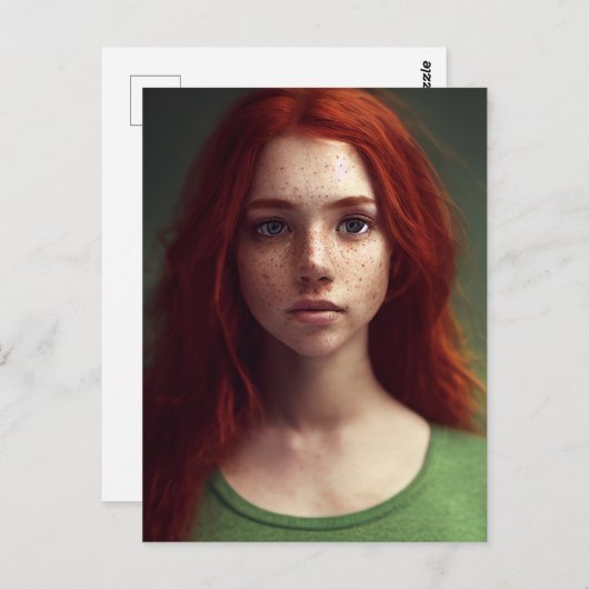 Carte postale pour fille à poils rouges Freckle Fa (Devant / Derrière)