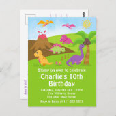 Carte postale pour filles Dinosaures fête d'annive (Devant / Derrière)