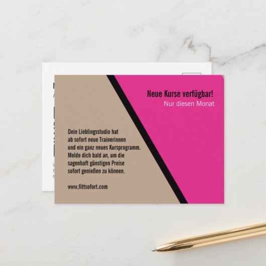 Carte postale pour le studio de fitness et les mai (Devant/Arrière en situation)