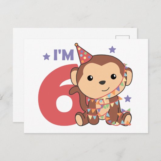 Carte postale pour les 6 ans d'enfants pour un ann (Devant / Derrière)