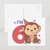 Carte postale pour les 6 ans d'un enfant - Singe (Devant / Derrière)