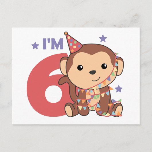 Carte postale pour les 6 ans d'un enfant - Singe (Devant)