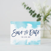 CARTE POSTALE POUR RÉSERVER LA DATE aquarelle bleu (Debout devant)