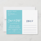 CARTE POSTALE POUR RÉSERVER LA DATE aquarelle bleu (Dos)