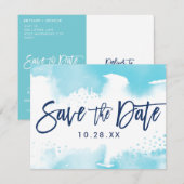 CARTE POSTALE POUR RÉSERVER LA DATE aquarelle bleu (Devant / Derrière)