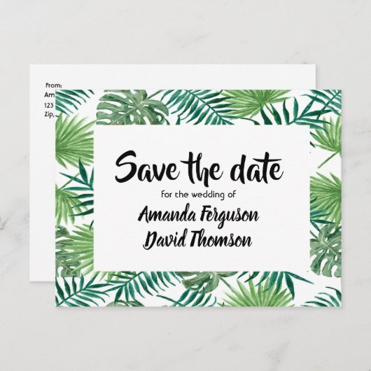 Carte postale pour réserver la date avec feuilles (Devant / Derrière)