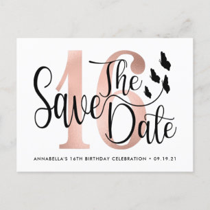 Carte postale pour save the date d'anniversaire 16