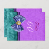 Carte Postale Pourpre "numéro de table" turquoise mariage damask (Devant / Derrière)