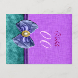 Carte Postale Pourpre "numéro de table" turquoise mariage damask