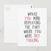 Carte Postale Pourriez-vous répéter la partie où vous étiez (Devant / Derrière)