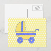 Carte Postale Poussette de bébé jaune et bleu. (Devant / Derrière)