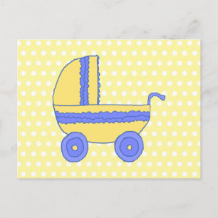 Carte Postale Poussette de bébé jaune et bleu.