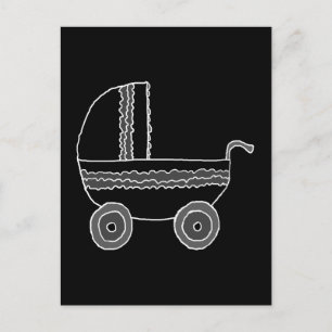 Carte Postale Poussette noire et blanche pour bébé.