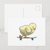 Carte Postale Poussin comme skater avec skateboard (Devant / Derrière)