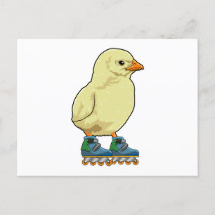 Carte Postale Poussin en patineur en ligne avec des patins en li