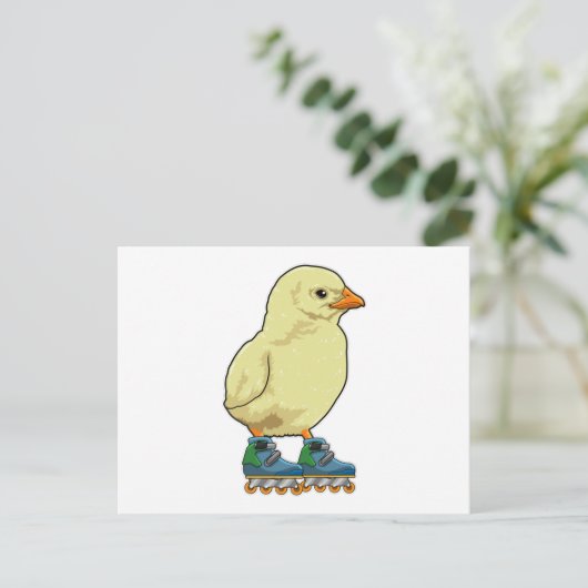 Carte Postale Poussin en patineur en ligne avec des patins en li (Debout devant)