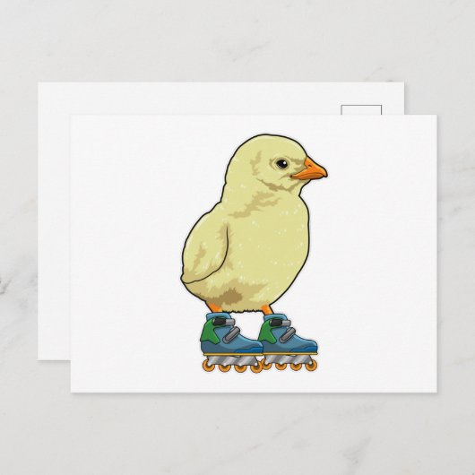 Carte Postale Poussin en patineur en ligne avec des patins en li (Devant / Derrière)