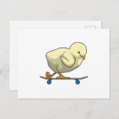 Carte Postale Poussin en tant que skater avec skateboard (Devant / Derrière)